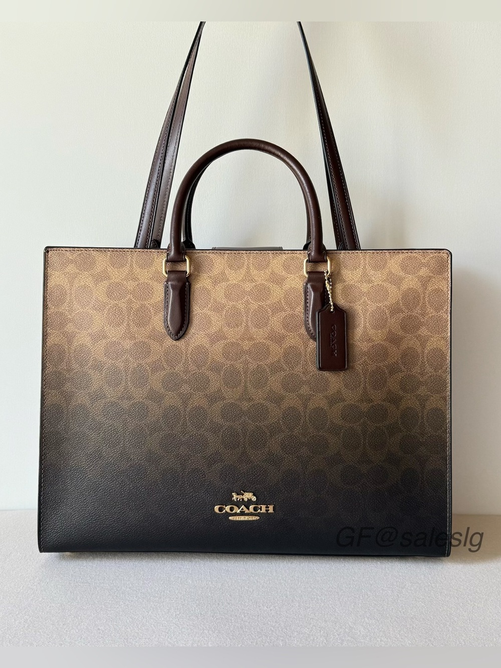 NWT Coach Maggie Large Tote Bag Ombre Signature Canvas Tan/Brown CDY26